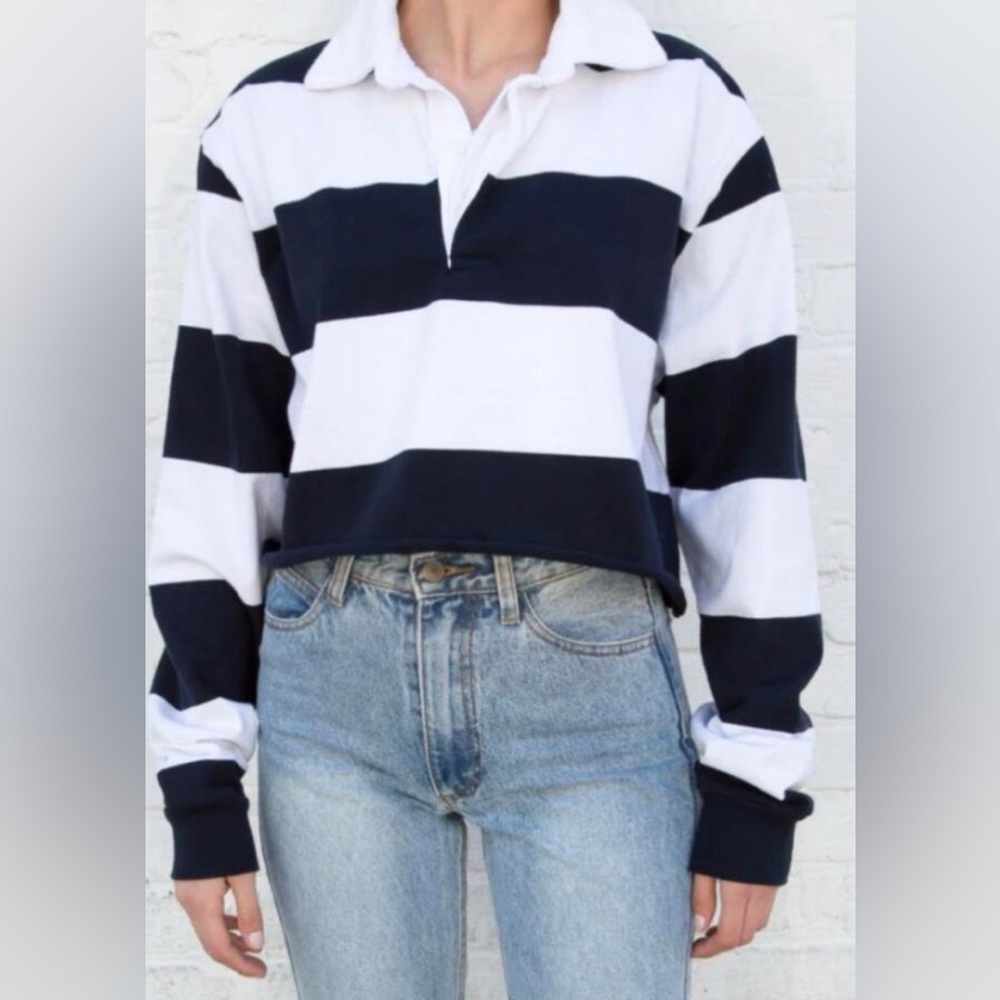 NWT Brandy Melville Striped Long Sleeve Collar Top Navy/White